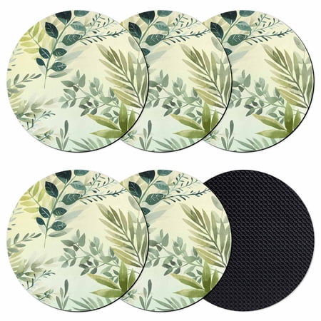 Green Blue Leaves Coasters Set of 6 Absorbent Coasters for Drinks Summer Botanical Farmhouse Watercolor Leaf Coaster for Desk Coffee Table Protection Home Decor House Warming Gifts 4