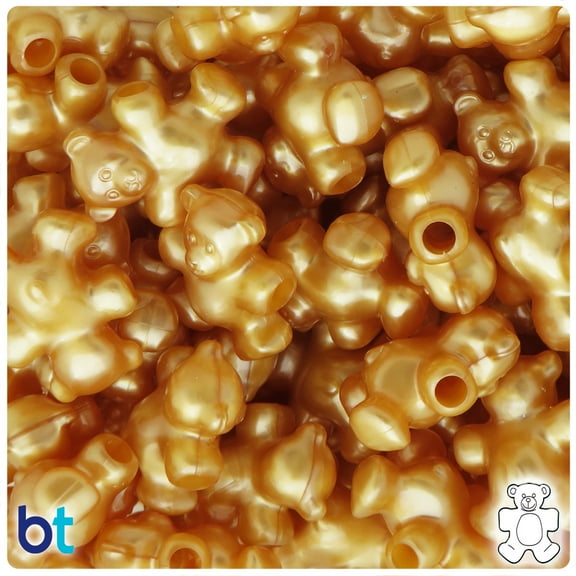 BeadTin Gold Pearl 25mm Teddy Bear Pony Beads (24pcs)
