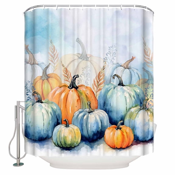 Fabric Shower Curtain Fall Pumpkin Thanksgiving Leaves Harvest Autumn Farm Shower Curtains with 12 Hooks Waterproof Machine Washable Bath Curtains for Bathroom, 36 x 72in