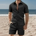 thumbnail image 2 of LNWUY Men's Solid Color Casual Lapel Single-Breasted Short Sleeved Shirt Shorts Running Fitness Exercise Two-Piece Suit Black XXXL, 2 of 9