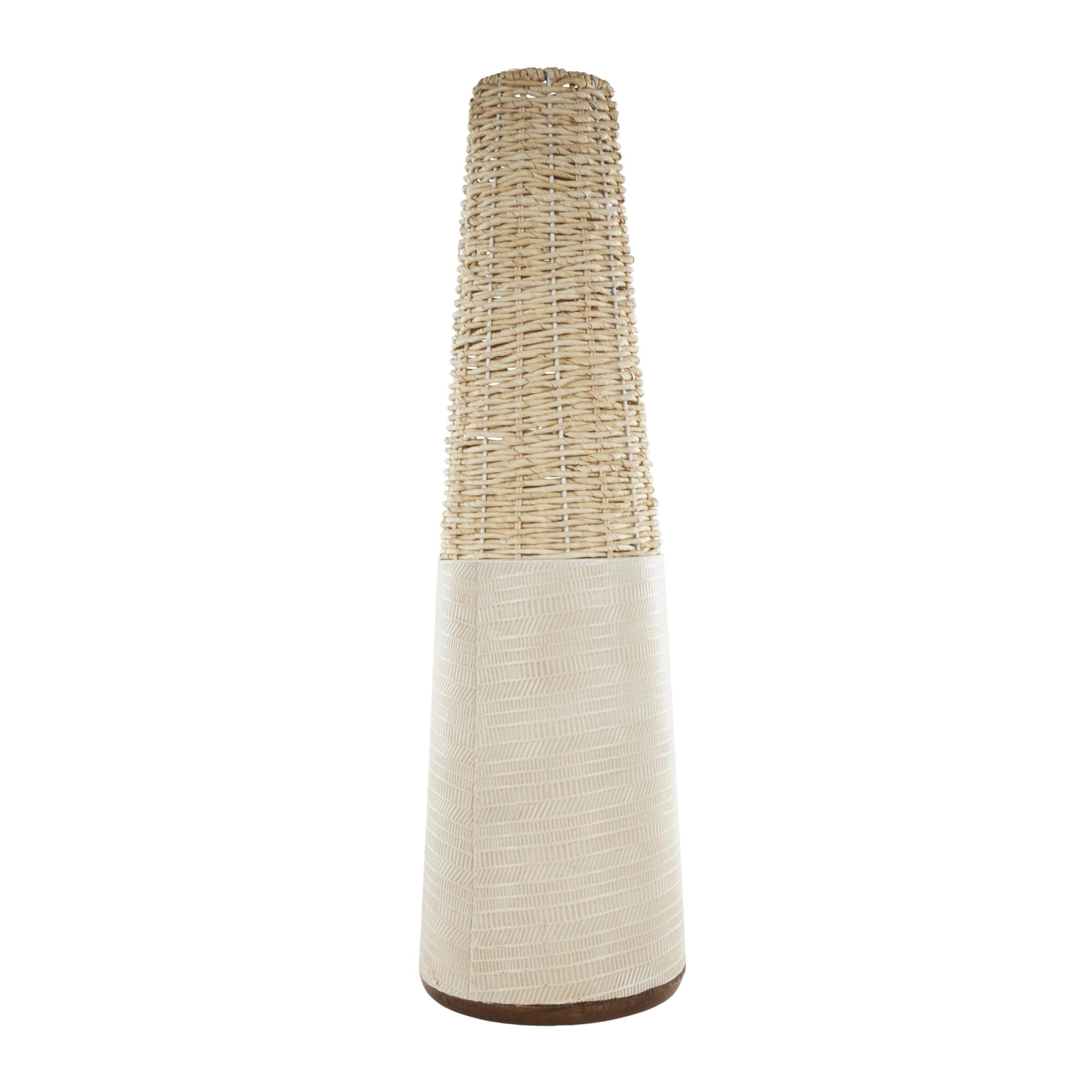 DecMode 26" Geometric Handmade Woven Light Brown Rattan Vase with Beige Metal Base