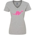 thumbnail image 3 of Inktastic Pink Dinosaur Women's V-Neck T-Shirt, 3 of 5