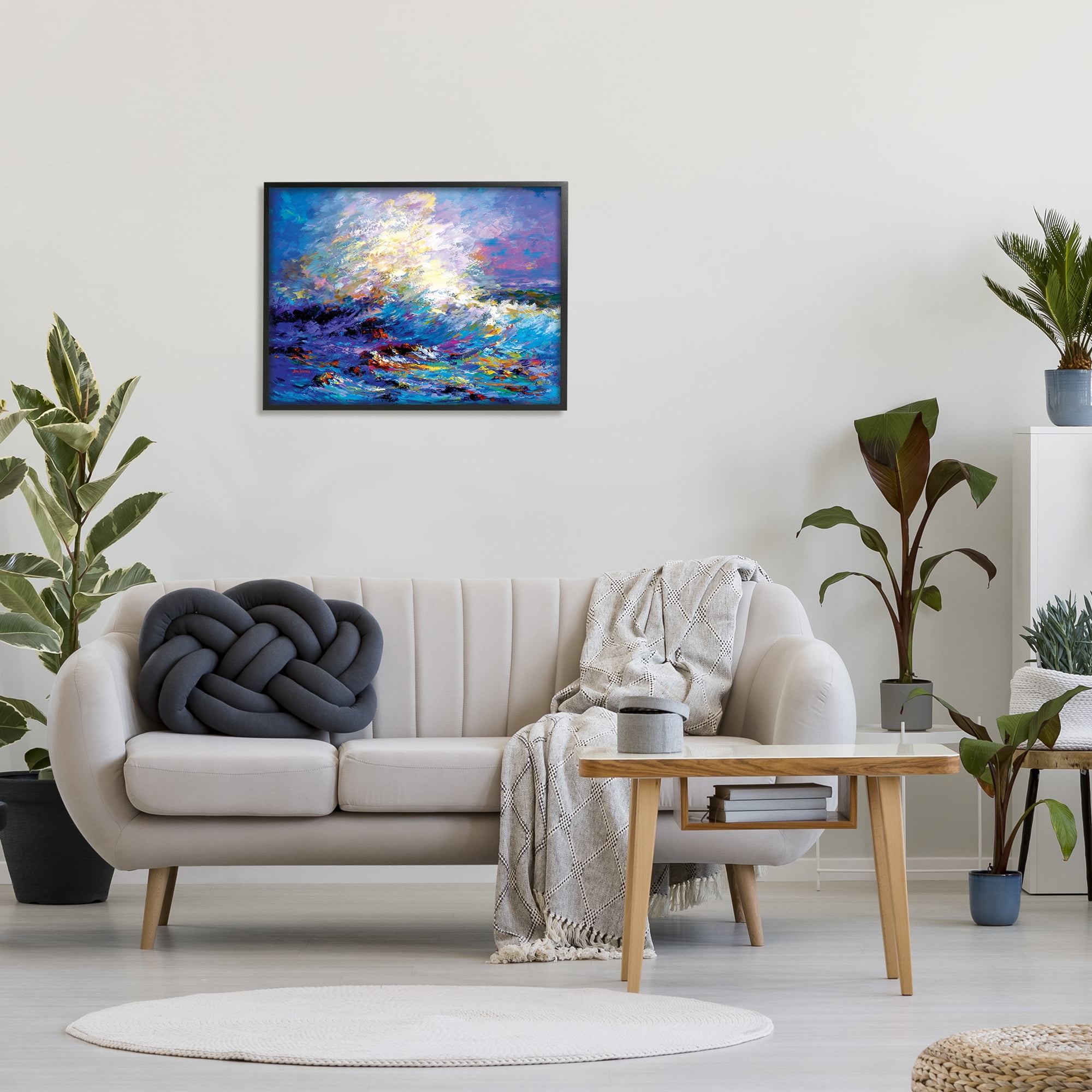 Stupell Industries Abstract Colorful Ocean Waves Landscape Painting Black Framed Art Print Wall Art, 30 x 24