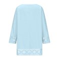 thumbnail image 4 of LYEAA Lace Tops for Women 3/4 Sleeve Crew Neck Solid Color Loose T-Shirts Casual Dressy Comfort Fashion Pullover Blue L, 4 of 5