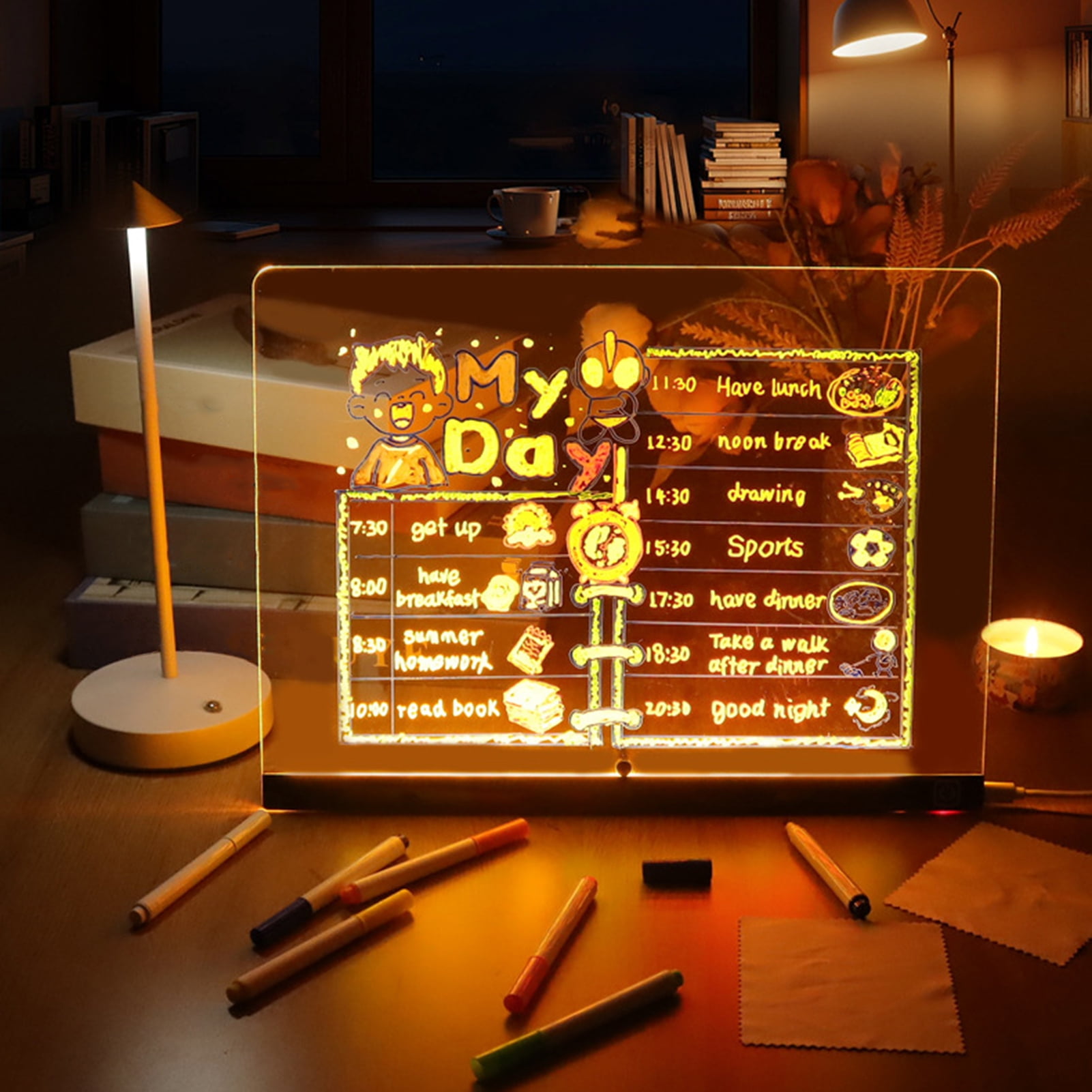 Sylvtty LED Note Board Rechargeable Acrylic Memo Pad Erasable Glowing Message Board To-do List Board Reusable Weekly Planner