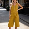 thumbnail image 3 of Zynoxe Two Piece Sets for Women With Pockets Fashion Zipper Round Neck Sleeveless Tank Top Wide Leg Culottes Set Versatile Solid Color Vacation Outfits Comfy Breathable Cotton Linen Summer Sets 2XL, 3 of 9