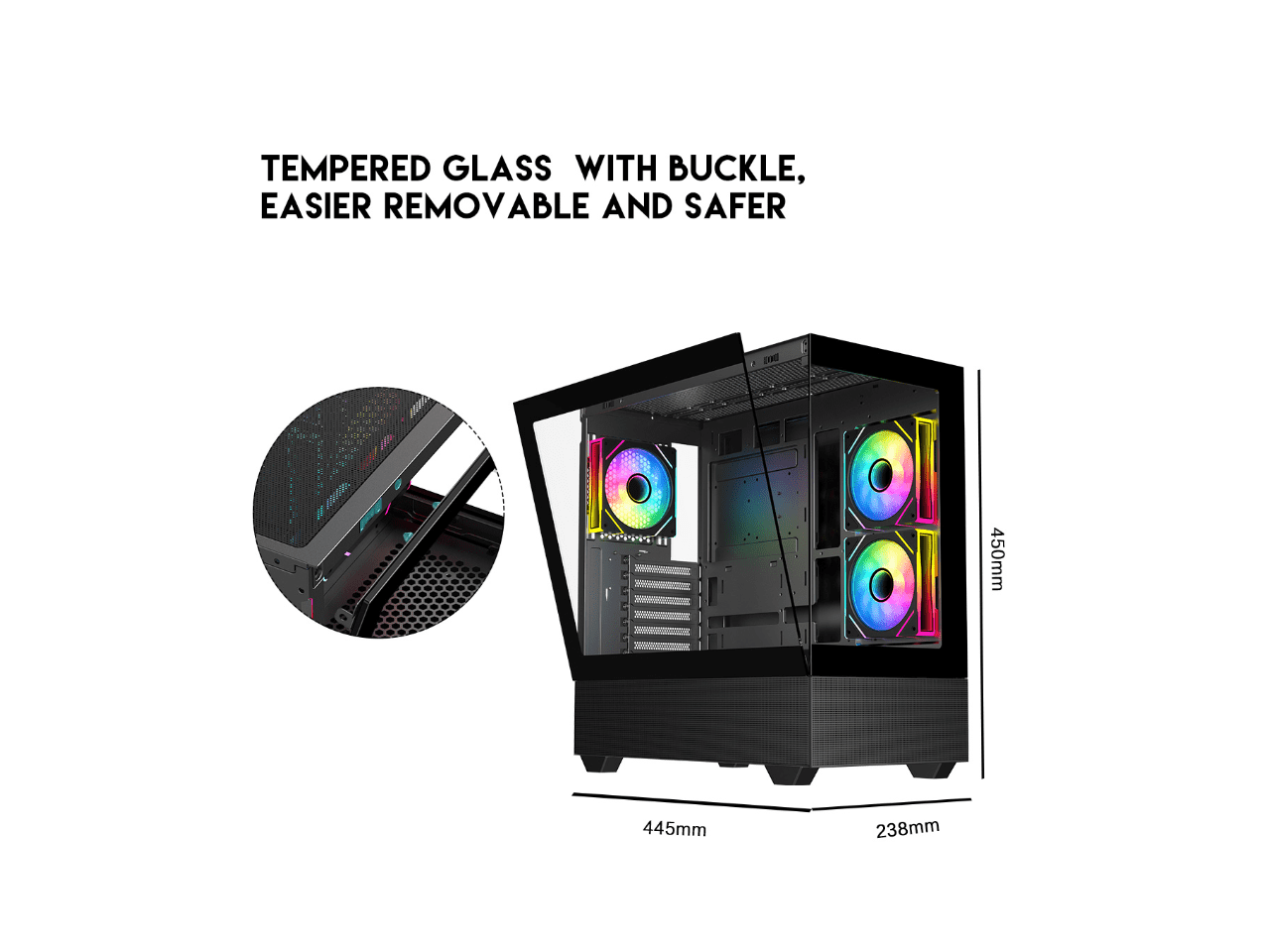 DIYPC ARGB-N5-BK Black USB3.0 / Type C ATX Mid Tower Gaming Computer Case w/2 x Tempered Glass Side Panel and 3 x ARGB PWM Fans Pre-Installed, Support BTF Back Plug MB