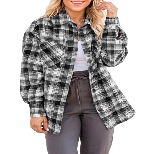 Wybzd Women Oversized Plaid Flannel Shirts Vintage Long Sleeve Button Down Color Block Shirts Blouse Tops Brown XL, Women's