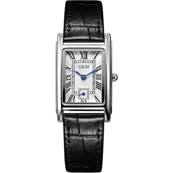 Womens Vintage Rectangular Watches Rose Gold Case Roman Numeral Luxury Wristwatch Square Brown Leather Strap Watch