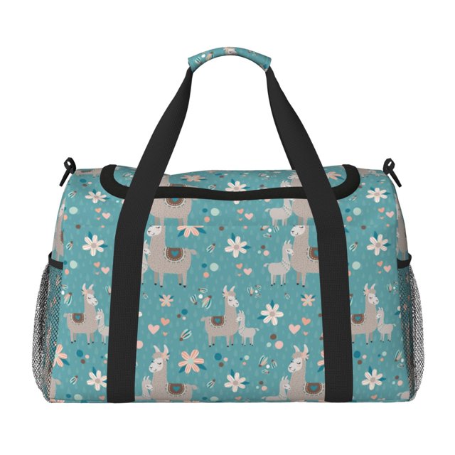 Balery Teal Mama Llama Bolsa de Gimnasio para Mujeres, Bolsa de Viaje con Bolsillo Húmedo, Bolsa de Fin de Semana para Mujeres, Bolsa de Viaje Resistente al Agua