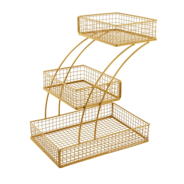 Cesta de frutas de 3 niveles para encimera de cocina, de hierro, cesta de alambre para frutero, soporte para frutas, cebollas, pan, patatas, Oro