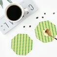 thumbnail image 4 of Lsque yellow and green houndstooth Pattern 4" Drink Coasters Set of 4, PVC Leather Absorbent Coasters, Table Coaster Set Decorative Coffee Cup Coasters Housewarming Gift-Octagon, 4 of 6