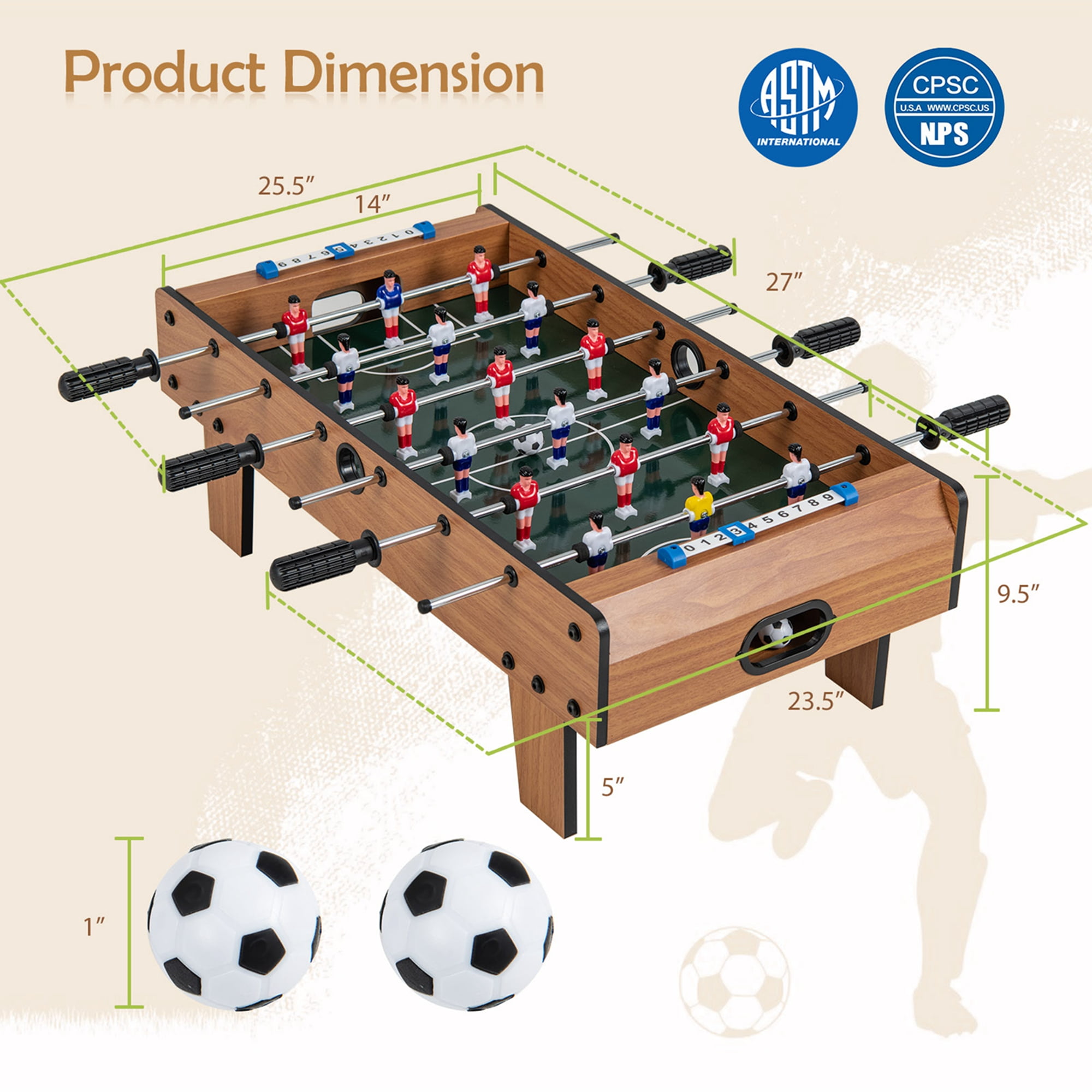 Costway Mini Foosball Table, 27in Soccer Game Table w/ 2 Footballs and Soccer Keepers, Portable Football Game Set for Kids & Adults