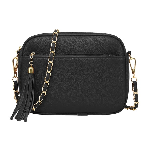 LassZone Women Small Crossbody Purses PU Leather Crossbody Bag with Tassel Chian Small Camera Bag