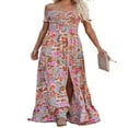thumbnail image 3 of Femmes Boho Beach Dress Off Épaule Wrap Robe Manches Courtes Floral Ample Coupe Longue Robe Fendue, 3 of 6
