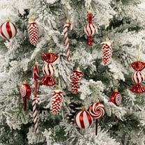 BAETEUY 13Pcs Christmas Hanging Ornaments - Candy Cane Ball Lollipop Xmas Tree Decoration Plastic Glittery