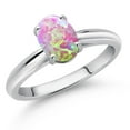 thumbnail image 2 of Gem Stone King 10K White Gold Pink Opal Solitaire Engagement Ring for Women (1.05 Cttw, Oval Cabochon 8X6MM, Gemstone October Birthstone, Available in Size 5, 6, 7, 8, 9), 2 of 4