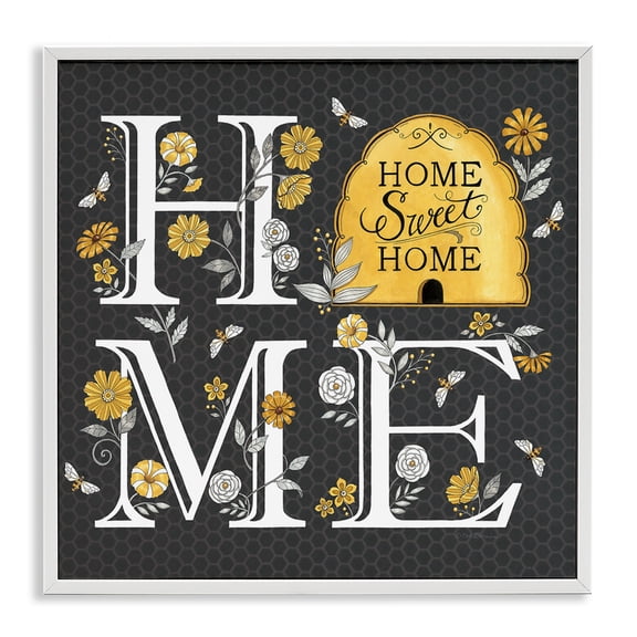 Stupell Industries Farmhouse Hive Pattern Sweet Home Botanicals White Framed Giclee Art, 17 x 17, by Deb Strain