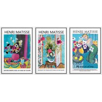 IDEA4WALL Framed Canvas Print Wall Art Set of 3 Still Life with Vase of Flowers by Claude Monet Fine Art Botanical Flowers Floral Illustration Vintage Artwork for Room Decor -