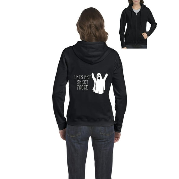 MmF - Women's Sweatshirt Full-Zip Pullover - Halloween Let`s Get Sheet Faced Ghost