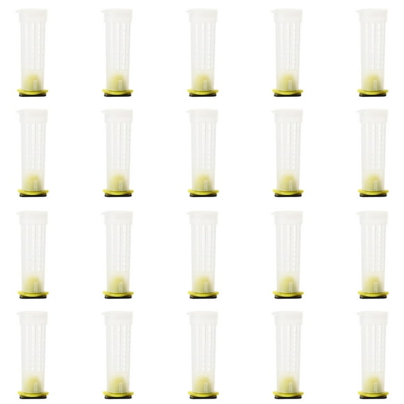 KAKOWELY Bee Cage Protective Cover 20Pcs Queen Cell Protective Covers Plastic Beehive Cell Protector Safety Guard2.95"X0.98"X0.98"
