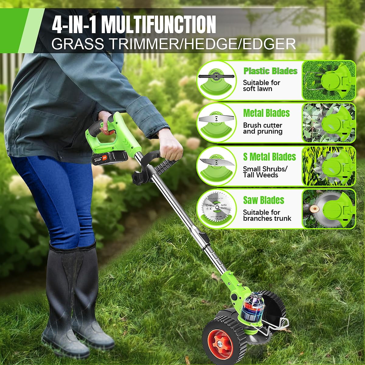 Weed Wacker Eater Battery Powered Cordless Electric Weed Wacker Wheels Grass Trimmer Brush Cutter Trimmer Edger Lawn Tool Battery Operated Lawn Mower for Landscaping Garden Yard Walmart