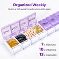 thumbnail image 4 of Travel Pill Organizer, Weekly Pill Organizer 1 Times a Day, 7 Day Pill Box, Push Button Pill Case, Medication Container for Daily Vitamin,Supplements and Medicine (Purple), 4 of 8