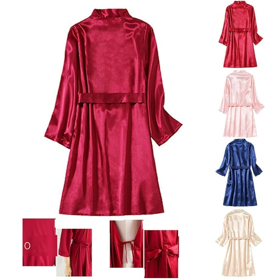 Swuxness Women Long Sleeve Casual Robes, Women's Long Robes, Women's Satin Soft Breathable Comfortable Casual Long Sleeve Sleepwear Robe Wine, XL