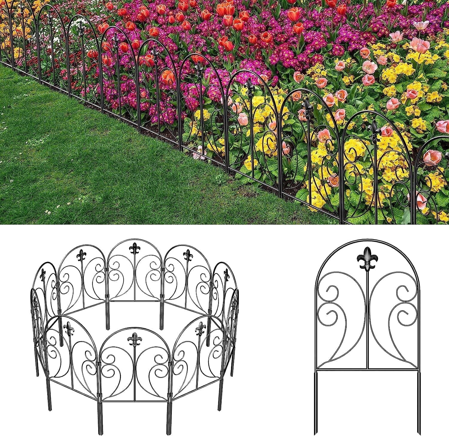 Decorative Garden Fence, 10-Pack Rustproof Metal No-Dig Fence Animal Barrier for Dogs, Arched Flower Bed Edging Ornamental Wire Border Panel Fencing for Yard, Patio, and Outdoor Decor（Butterfly）