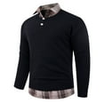 thumbnail image 4 of DHFJKG Men's 2 In 1 Sweater With Plaid Edge Slim Fit Long Sleeve Turndown Collar Knitted Pullover Top Casual Cozy Jumper Tops, 4 of 6