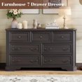 thumbnail image 3 of Farmhouse 54" Wide 7 Drawers Dresser for Bedroom, Wood Rustic Chest of Drawers with Corner Bevel Shape, Closet Storage Dressers Organizer for Bedroom, Living Room, Hallway, Dark Brown, 3 of 6