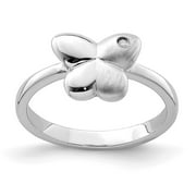 Sterling Silver Polished and Satin Cubic Zirconia Butterfly Ring - Ring Size: 3 to 4