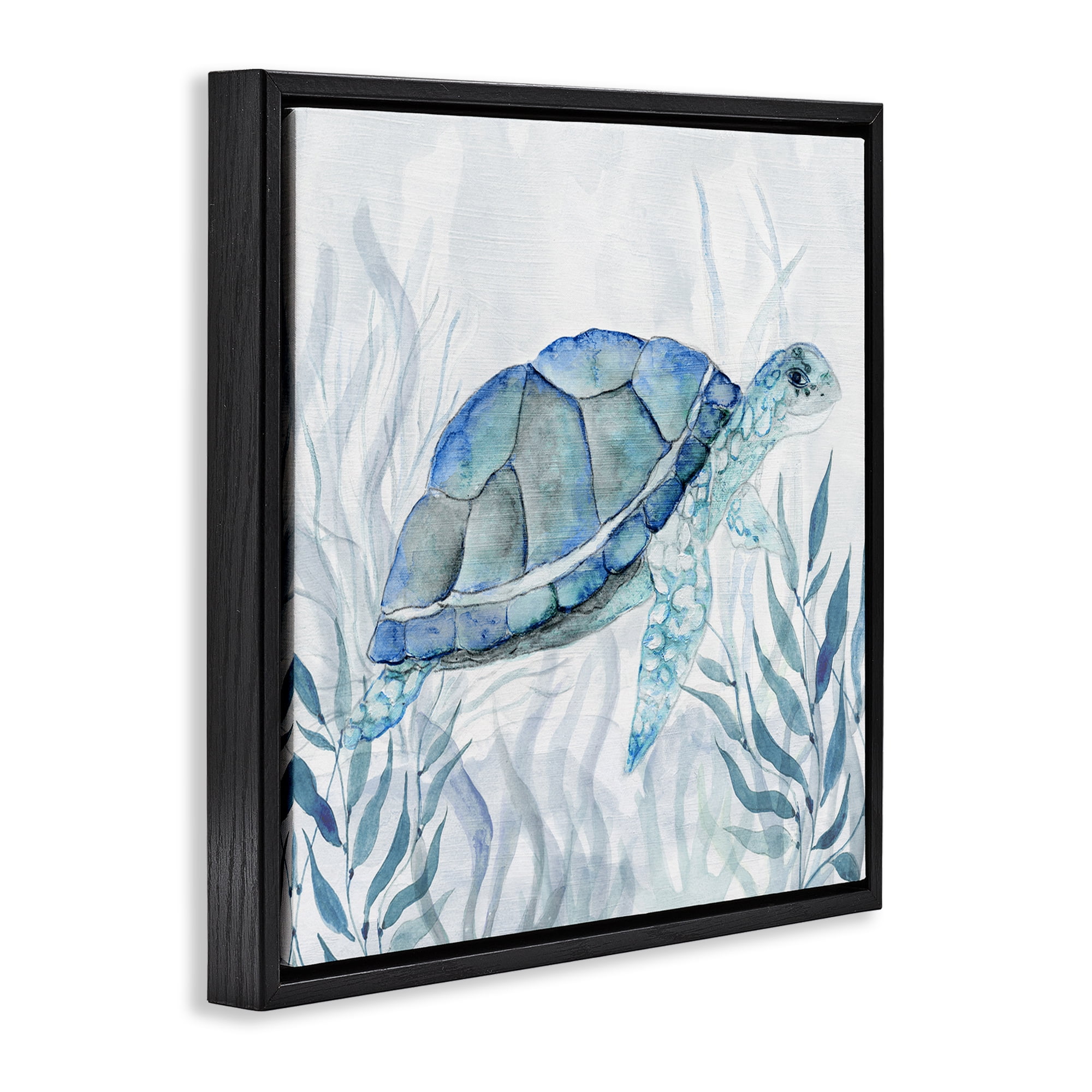 Stupell Industries Smiling Turtle Gaze Black Framed Floater Canvas Wall Art, design by Janet Tava