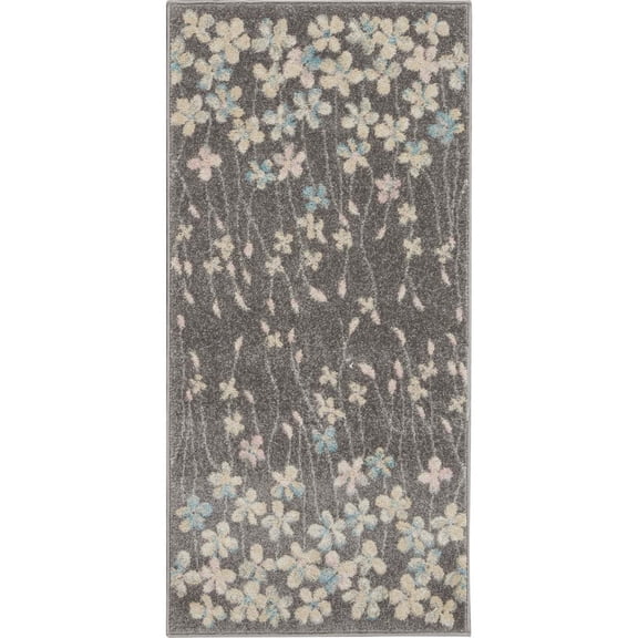 Nourison Tranquil Floral Grey/Beige 2' x 4' Area Rug, (2x4)