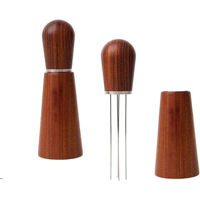 Agitador de café espresso, herramienta de agitación de café de madera natural con soporte, dispensador de agujas agitador de café de acero inoxidable para dispensación de espresso (B) JFHHH pequeña