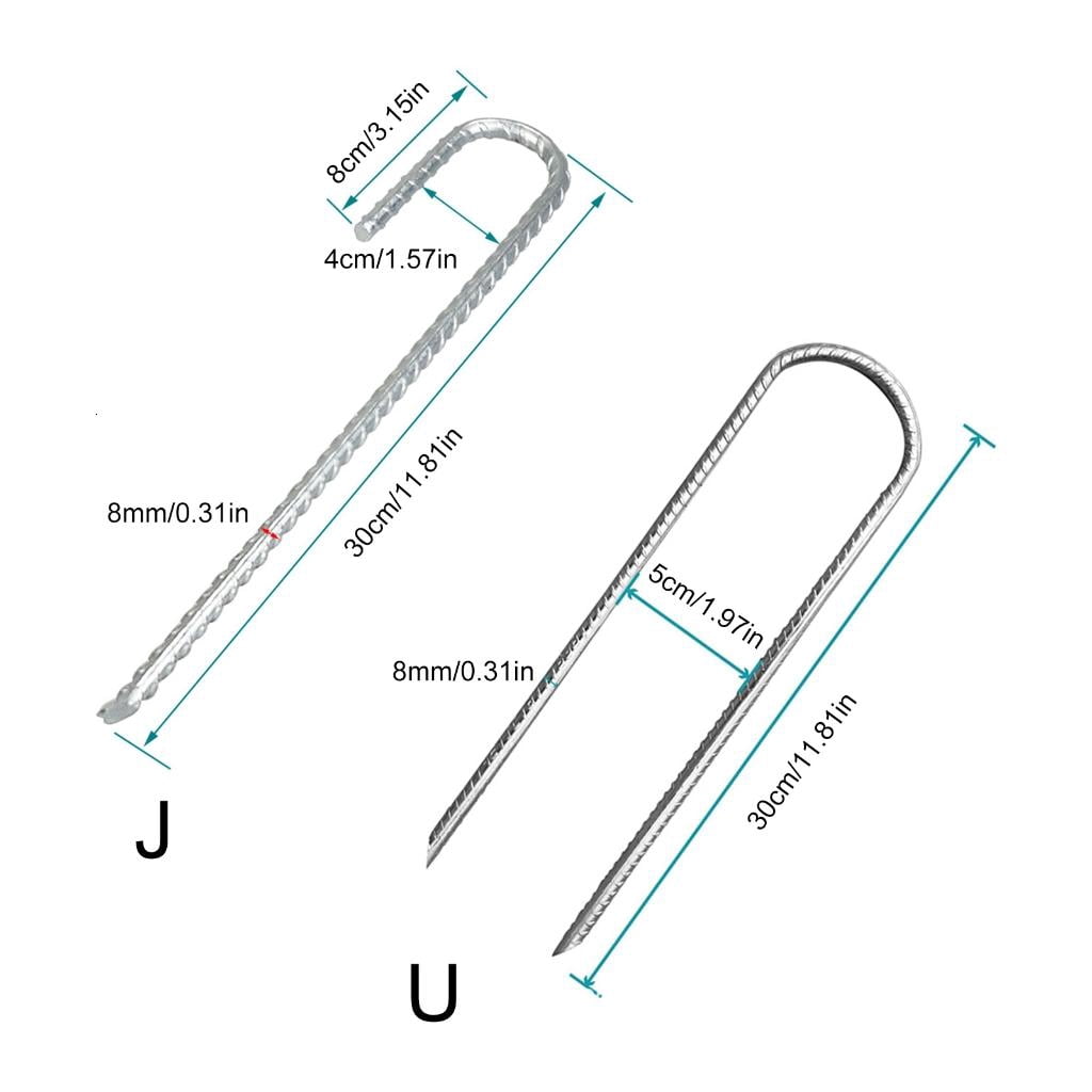 Yihuala 3Pcs Galvanised Steel Ground Anchors Stakes L/Ushape Trampolines Rebars Stakes Tent Nails Garden Stake Camping Tent Peg