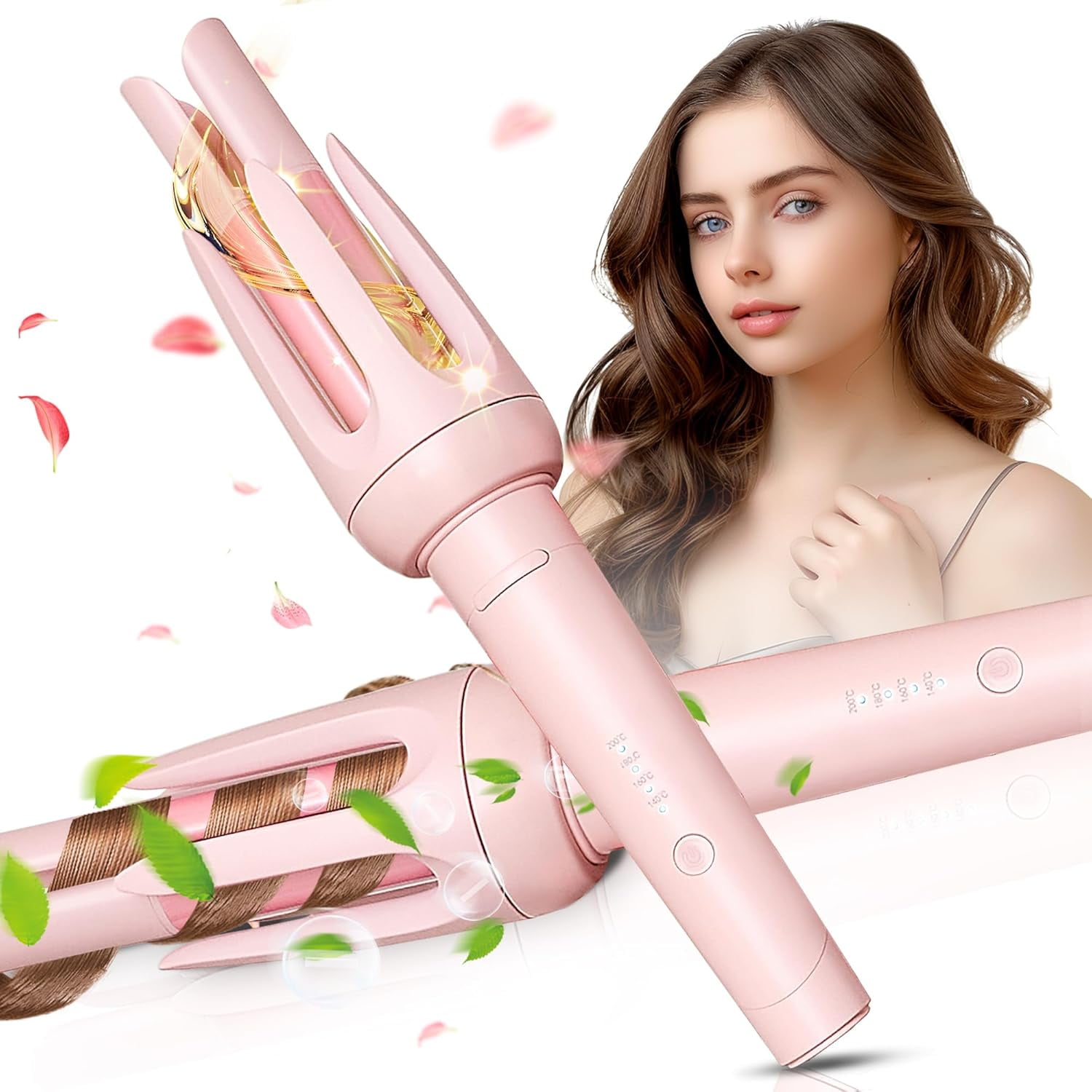 Automatic Hair Curler with 4 Temperature & 3 Timer Settings, Auto-Rotating Ceramic Curling Iron with Anti-Tangle & Anti-Scold Design