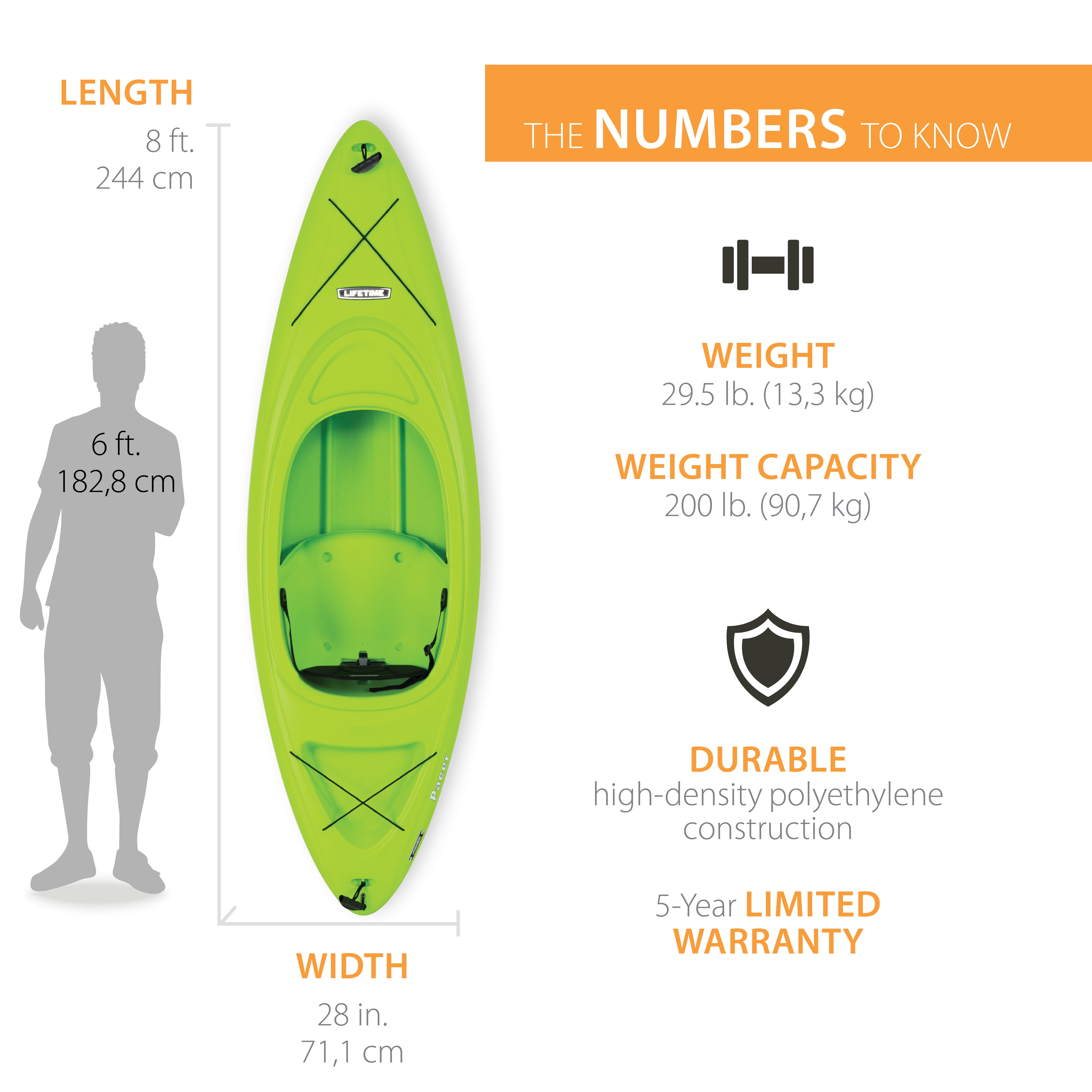 Lifetime Pacer 8 ft. Sit-Inside Kayak, Green (91032)