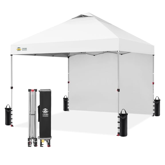 CROWN SHADES 10'x10' Instant Canopy Tent with 1 Sidewall with One Push Setup Sun Shelter for Events Parties White