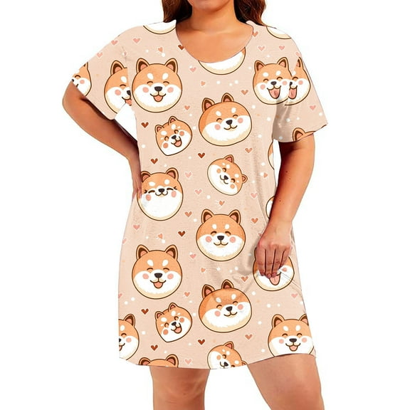 SZJXBUY Women's Cotton Nightgowns Funny Plus Size Crewneck Sleepwear Nightdress Short Sleeves Lounge Slouchy Sleepshirt Dress Yellow,XXXXL