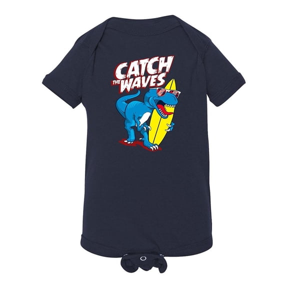 Surfer Dinosaour Catch The Waves Bodysuit Infant -Image by Shutterstock, 24 Months