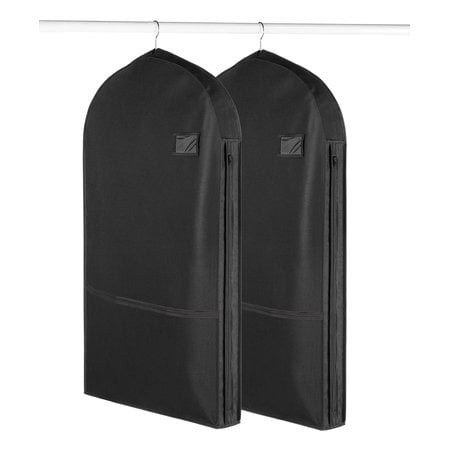 Set Of 2 Living Solutions Garment Bag Zip Black With Pocket Travel Protector
