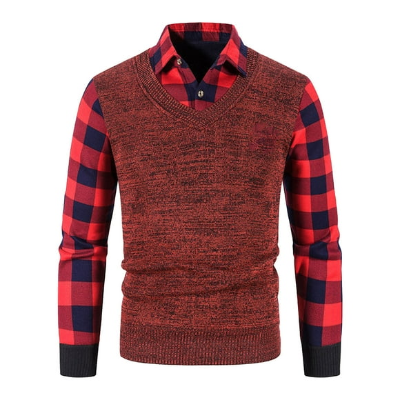 Gaexia Men's Shapewear Shirt Autumn Winter Business Casual Two Collar Comfortable Stretchable(XXXL,Red)
