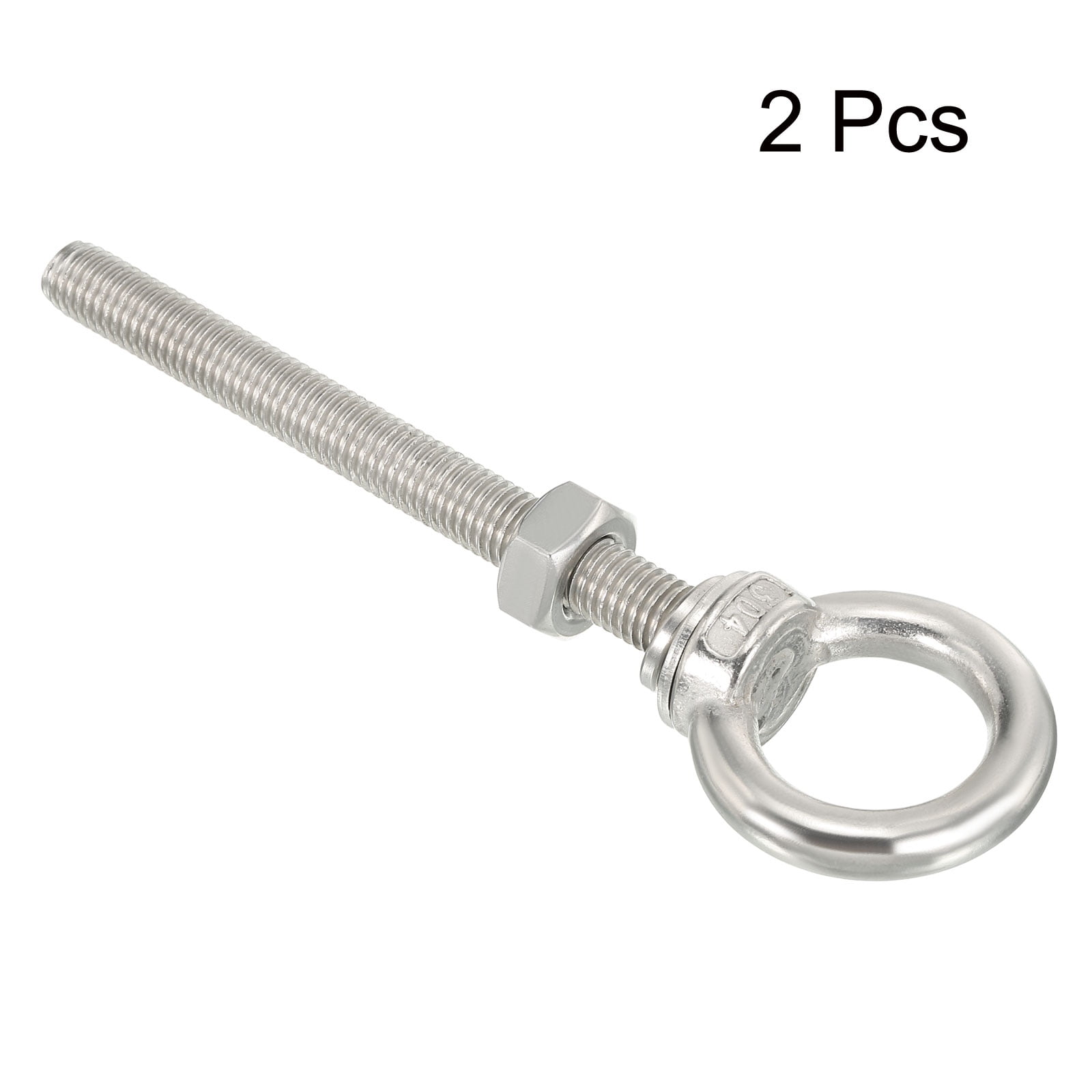 M10x60 3/8"x4.72" Stainless Steel Eye Bolts Threaded Screw Eyebolt Shoulder Ring with Nuts Washers 2 Set