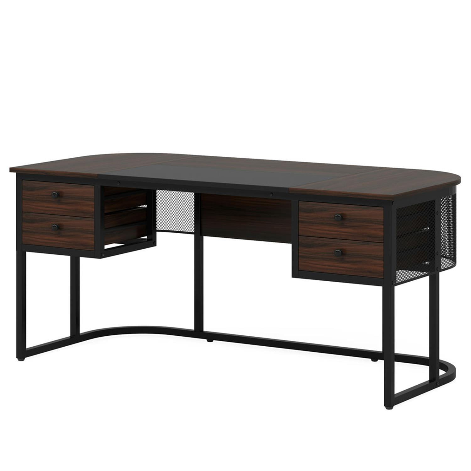 Demi Bonn 63" Executive Computer Desk with 4 Drawers, Modern Study Writing Gaming Table for Home Office, Brown