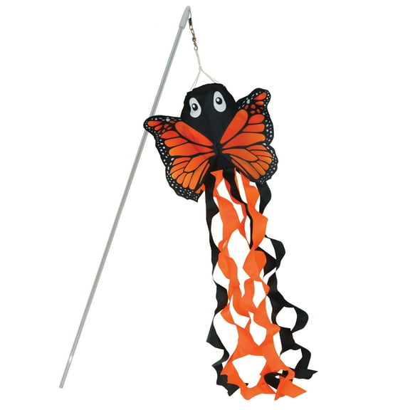 In the Breeze 5033 — Monarch Butterfly Windsock on 21-inch Shatter-Proof Wand Or Flower Pot Décor, 16-inch Windsock — Butterfly Windsock Decor, Toy, Party Favor