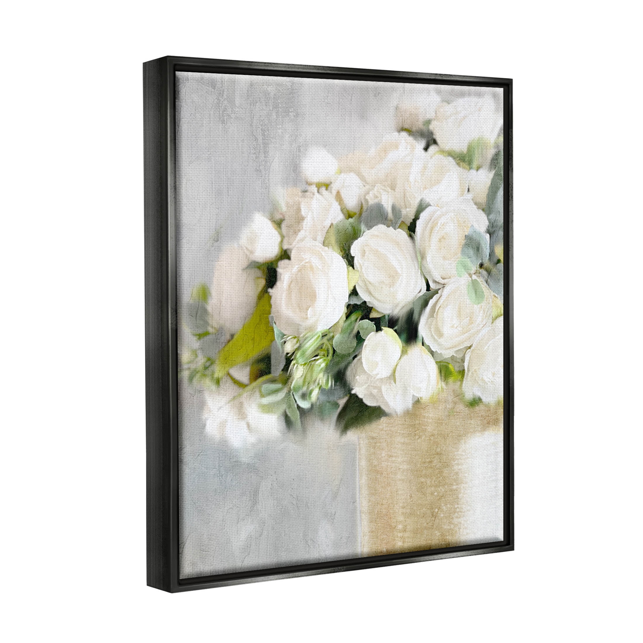 Romantic White Roses Arrangement Botanical & Floral Graphic Art Jet Black Framed Art Print Wall Art
