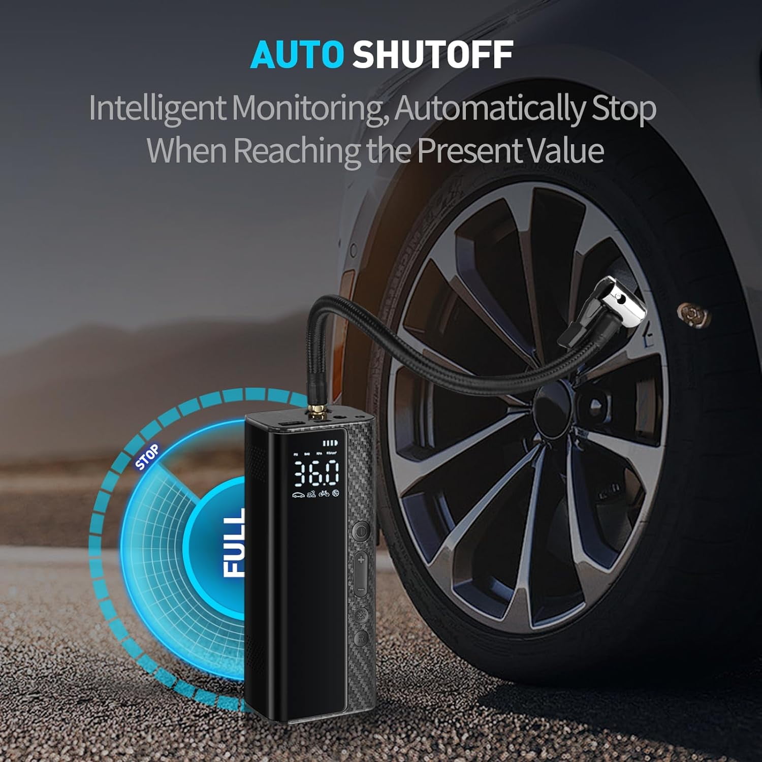 Tire Inflator Portable Air Compressor, Cordless Car Tire Air Pump, 150 PSI Powerful Tire Inflator with LCD Display for Car, Bikes, Ball, Motorcycle Tires