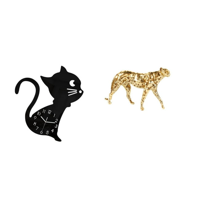 Reloj de pared de gato acrílico y escultura de dorado, adorno decorativo moderno de dibujos animados para sala de estar, oficina, decoración