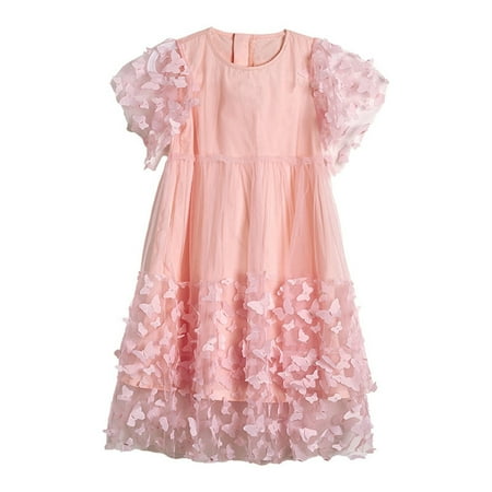 

ASFGIMUJ Dresses For Girls Modest Short Sleeveless Butterfly Dress Fairy Tulle Dress Dance Party Princess Dress Girls Maxi Dresses Size 7-8 Years
